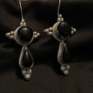 Sterling Silver Black Stone Earrings